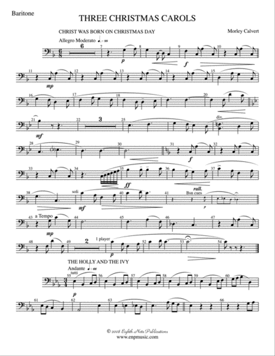 Three Christmas Carols: Baritone B.C. Concert Band scores gallery preview page 1