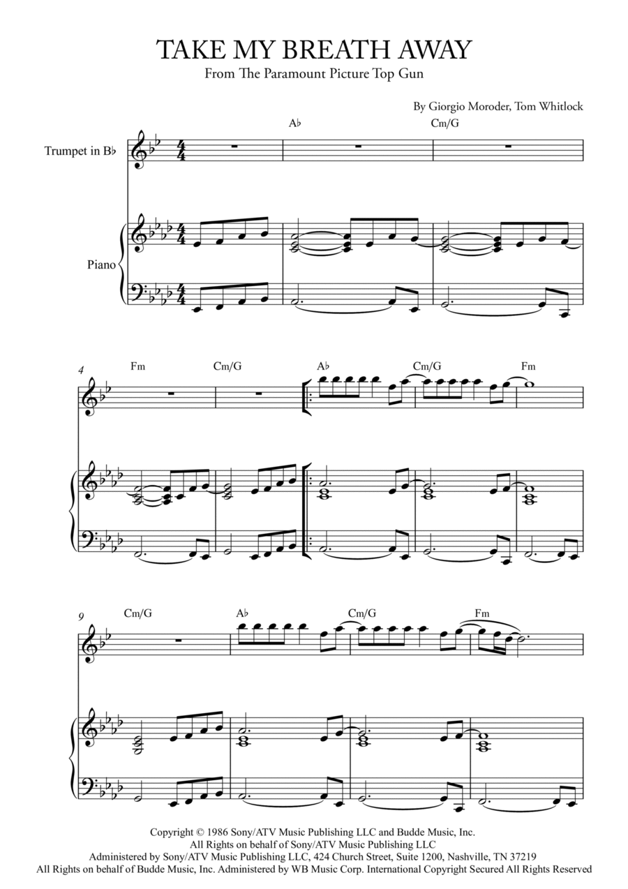 Take My Breath Away (love Theme) B-Flat Trumpet scores gallery preview page 1