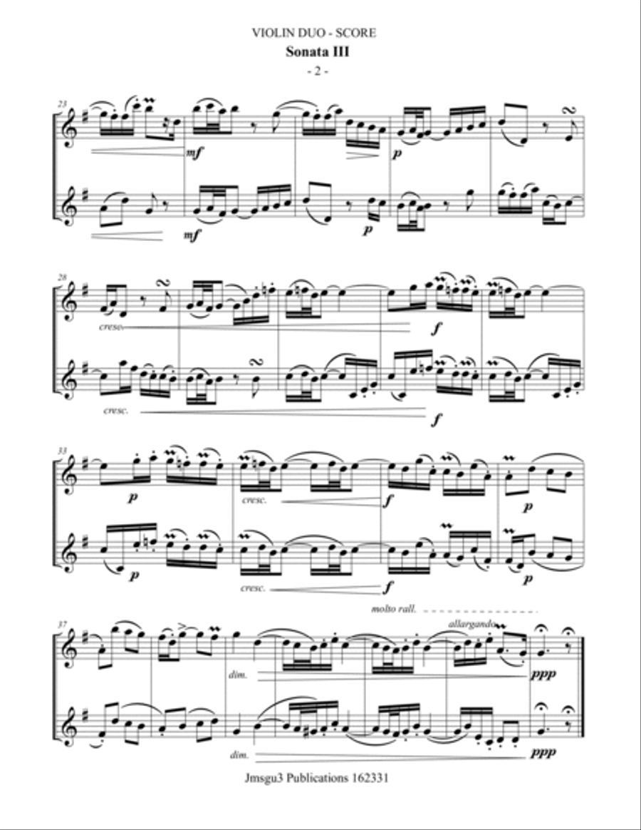 Handel: Sonata No. 3 for Violin Duo String Duet scores gallery preview page 2