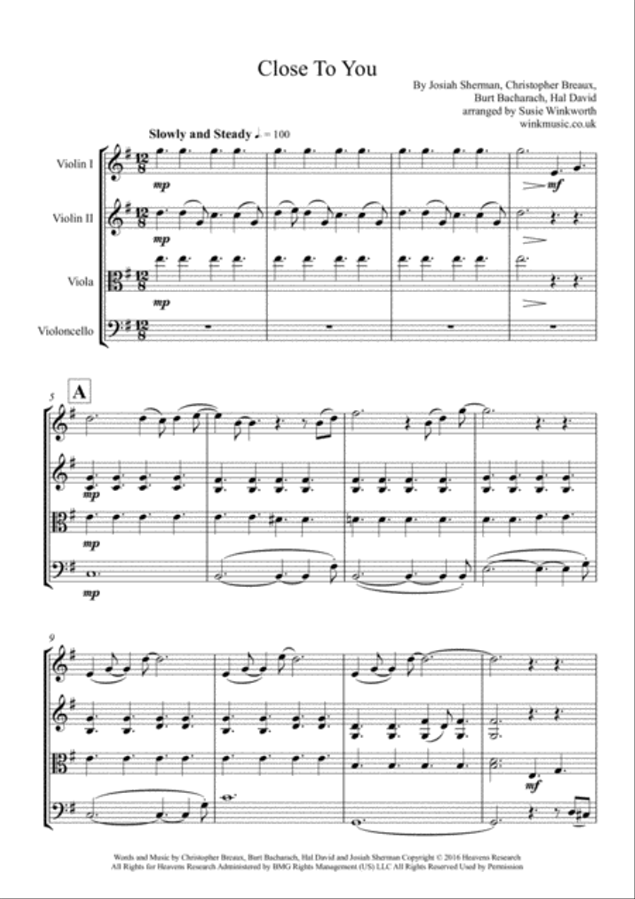 Close To You String Quartet scores gallery preview page 3