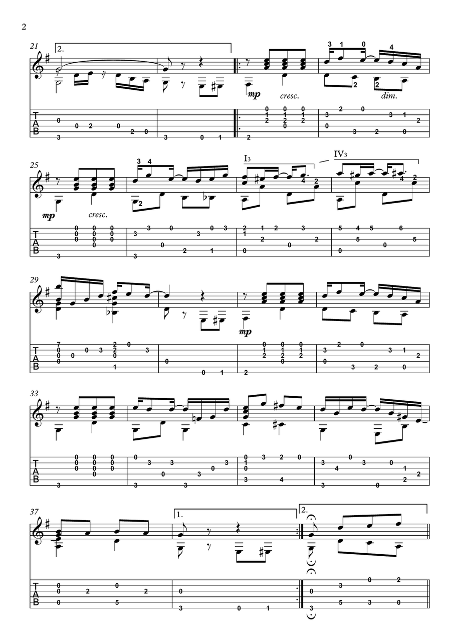 Sunflower Slow Drag Guitar solo Classical Guitar scores gallery preview page 2