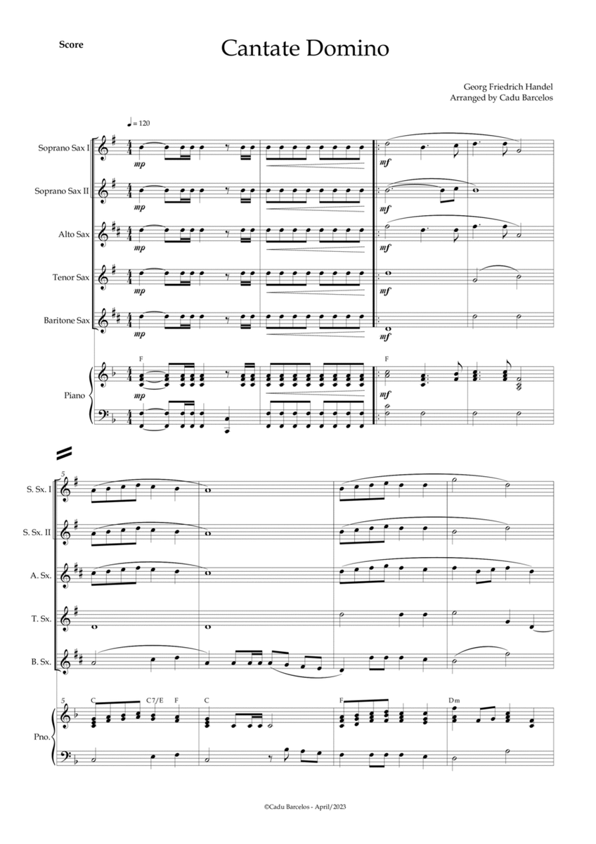 Cantate Domino - Handel (Saxophone Quintet) Piano and chords image number null