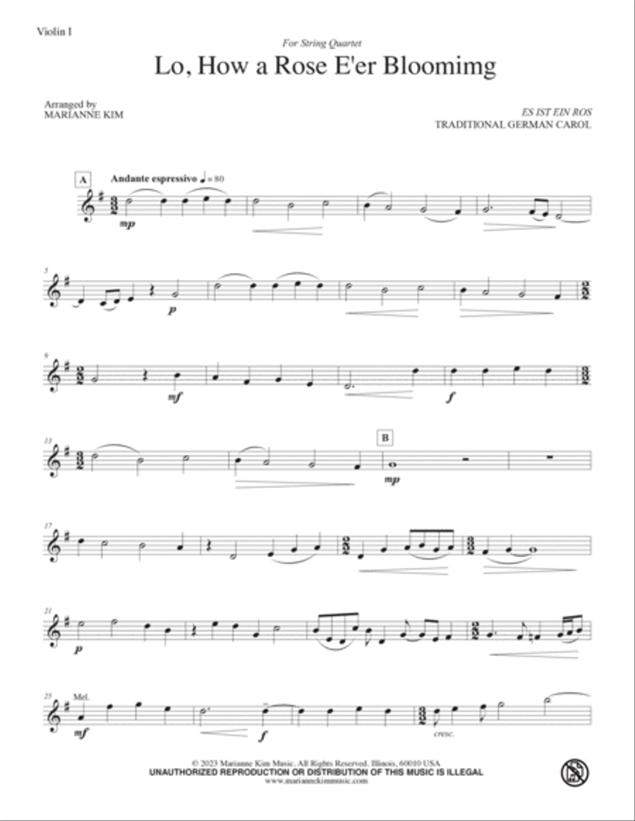 Lo, How a Rose E'er Blooming (ES IST EIN ROS) String Quartet scores gallery preview page 6