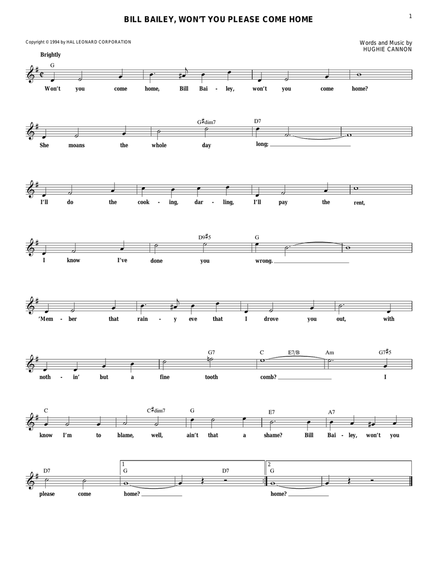 Bill Bailey, Won't You Please Come Home Electric Guitar scores gallery preview page 1