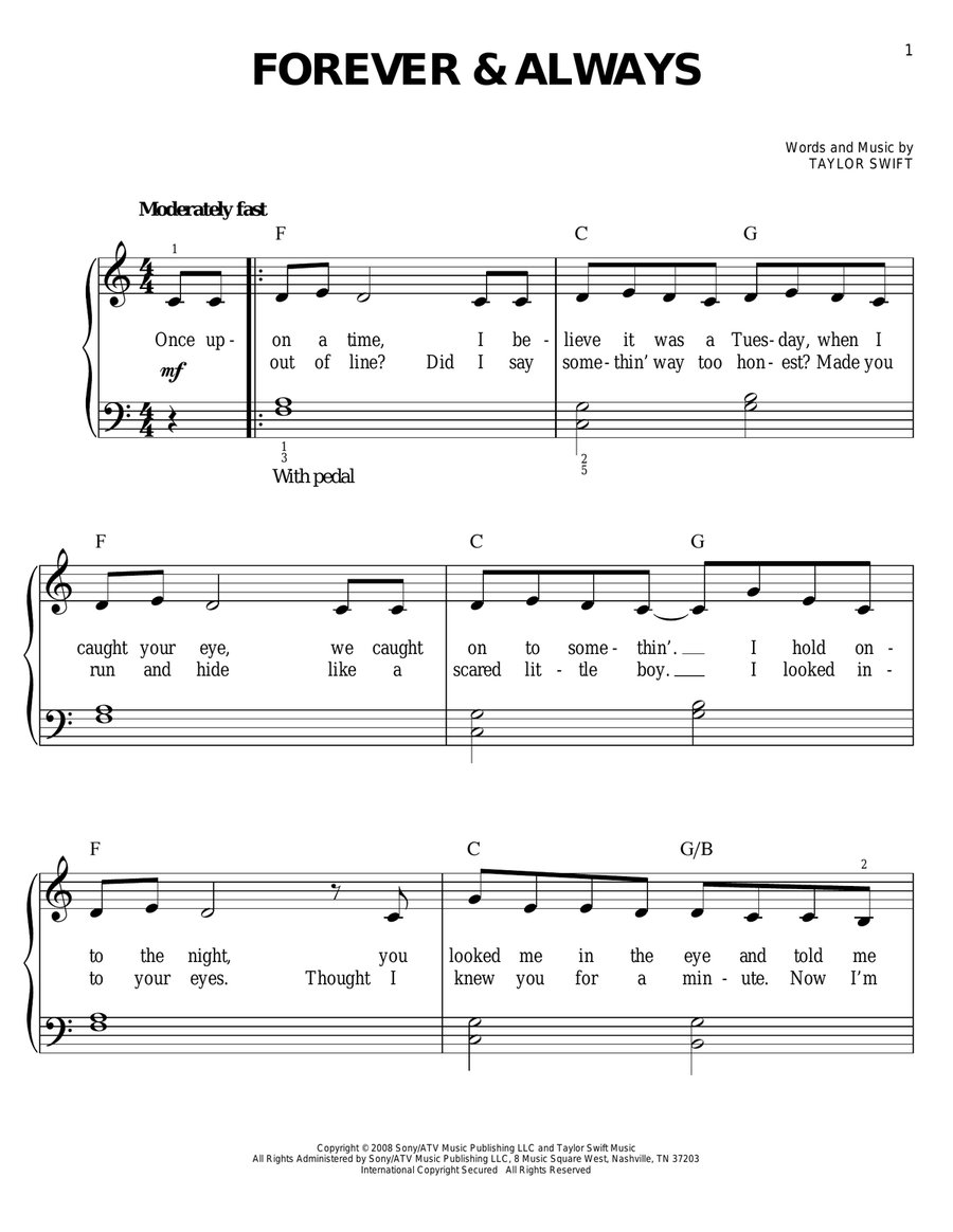 Forever & Always Easy Piano scores gallery preview page 1