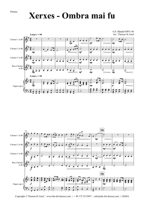 Book cover for Xerxes Largo - Ombra mai fu - Clarinet Quartet