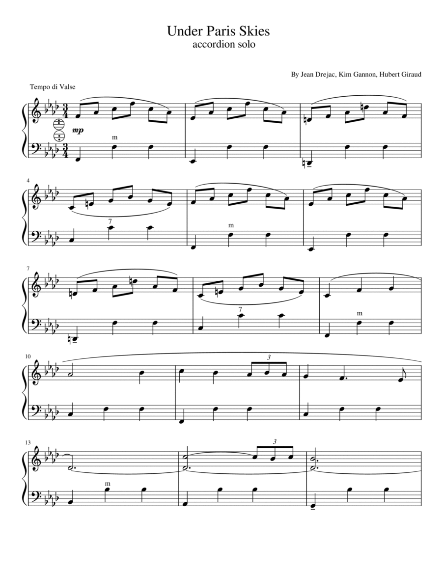 Under Paris Skies Accordion scores gallery preview page 1