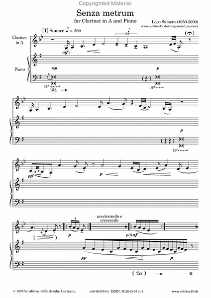 Senza metrum fur Klarinette in A und Klavier
