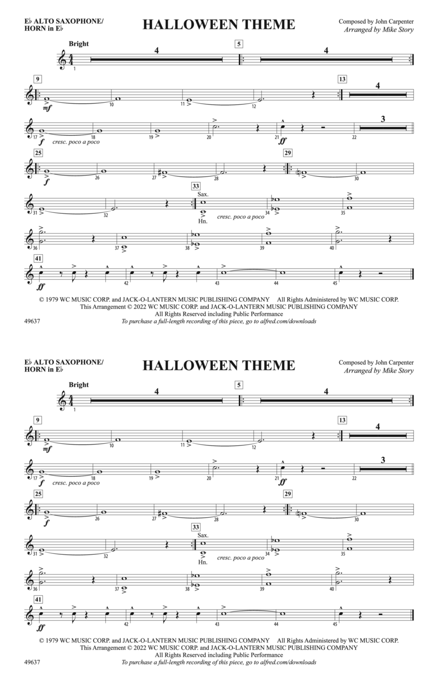 Halloween Theme: E-flat Alto Saxophone Marching Band scores gallery preview page 1