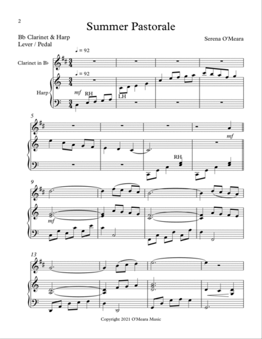 Summer Pastorale, Duet for Bb Clarinet & Harp image number null