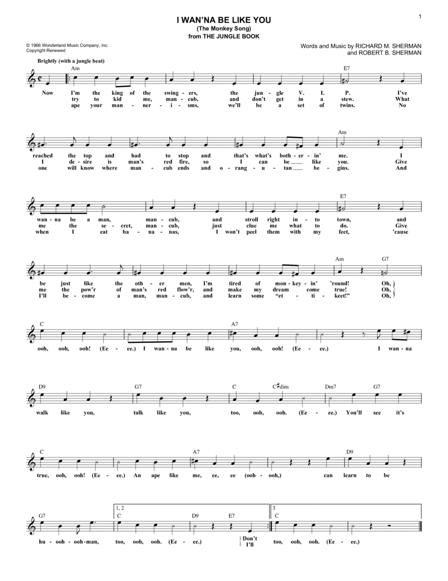 I Wan'na Be Like You (The Monkey Song) (from The Jungle Book) Guitar scores gallery preview page 1