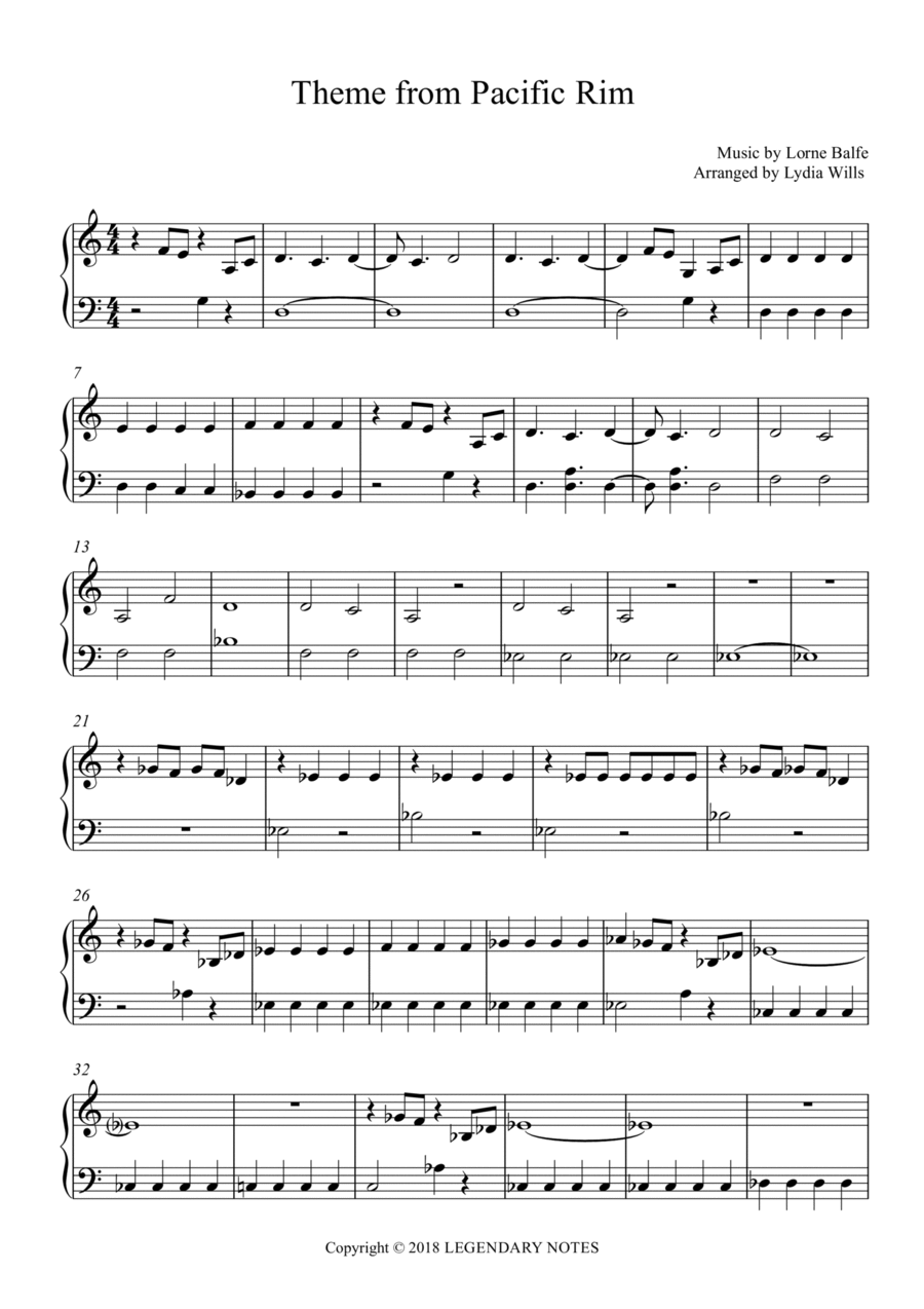 Pacific Rim Uprising Piano Solo scores gallery preview page 1