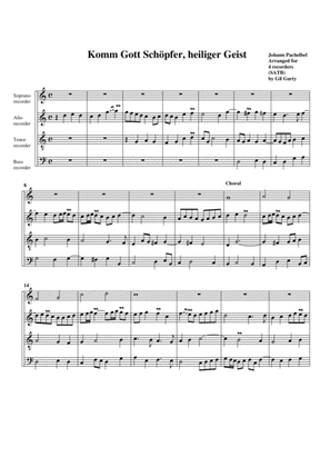 Komm Gott Schoepfer, heiliger Geist (arrangement for 4 recorders)