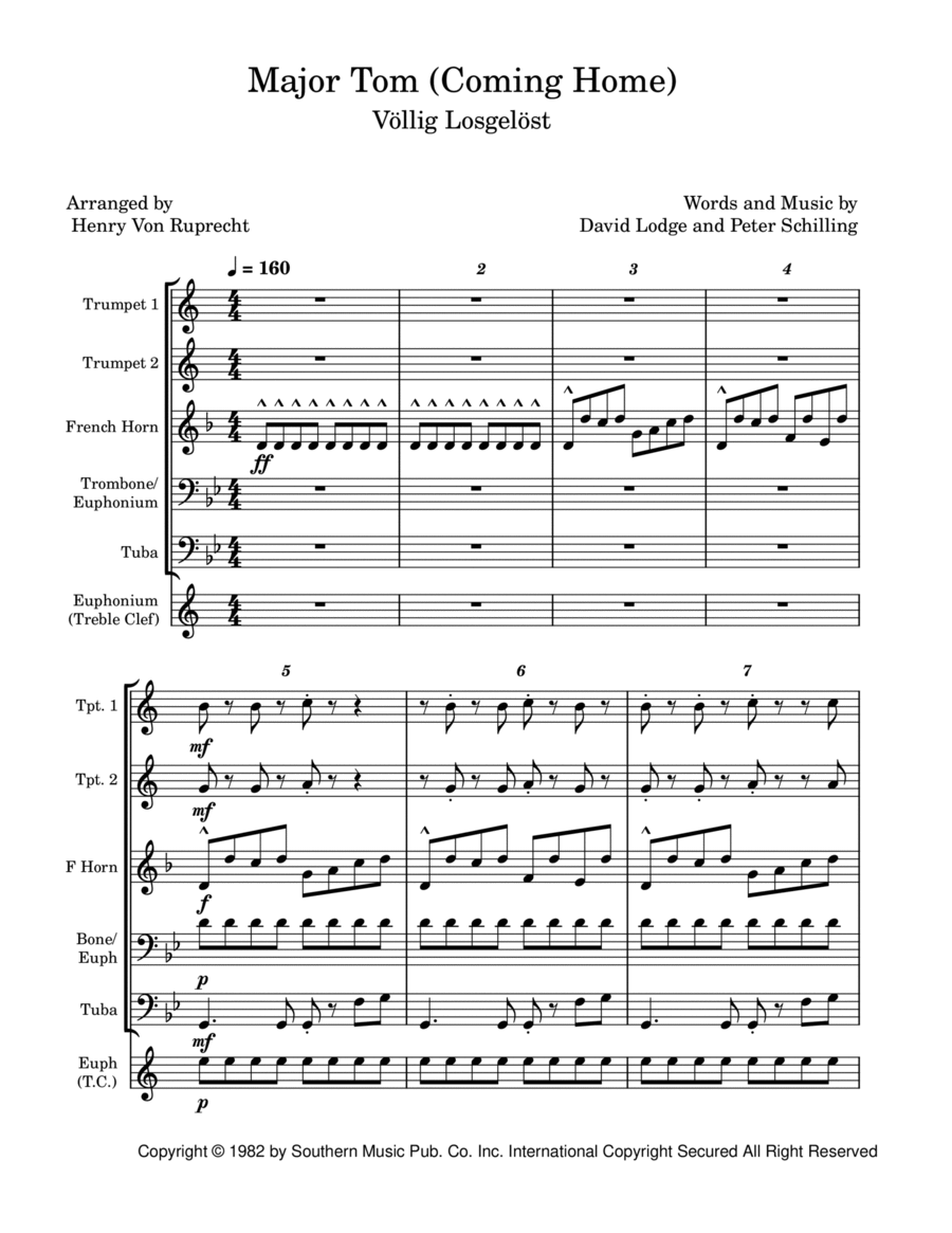 Major Tom (coming Home) Brass Ensemble scores gallery preview page 1