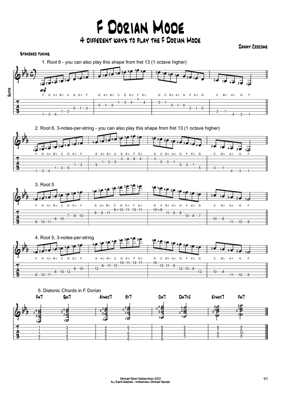 F Dorian Mode (4 Ways to Play) Electric Guitar scores gallery preview page 1