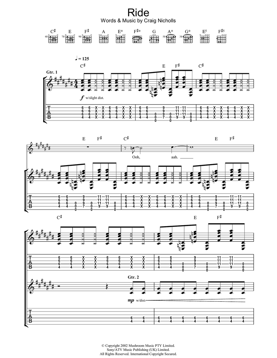 Ride Acoustic Guitar scores gallery preview page 1