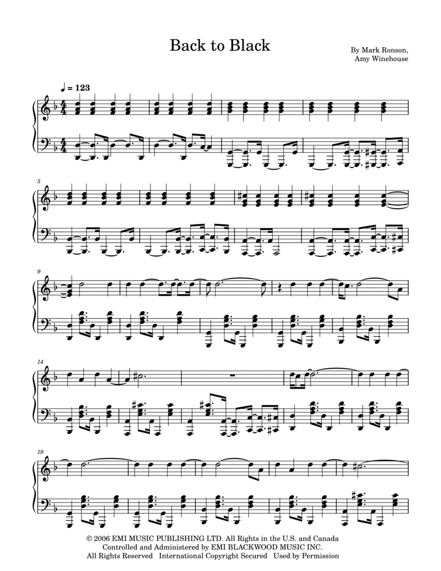 Back To Black Piano Solo scores gallery preview page 1