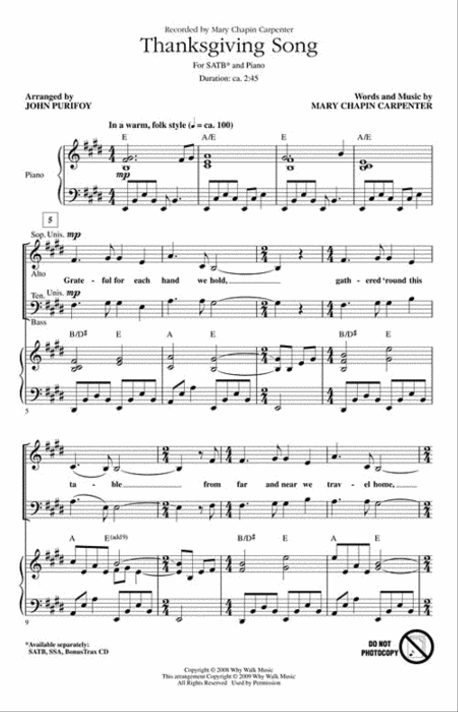 Thanksgiving Song Thanksgiving Song 4-Part scores gallery preview page 2