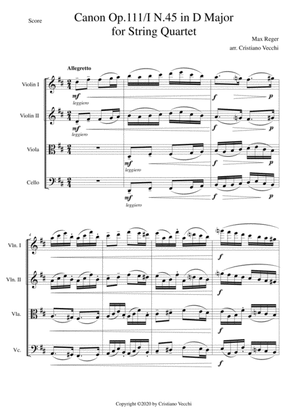Canon Op.111/I N.45 in D Major for String Quartet