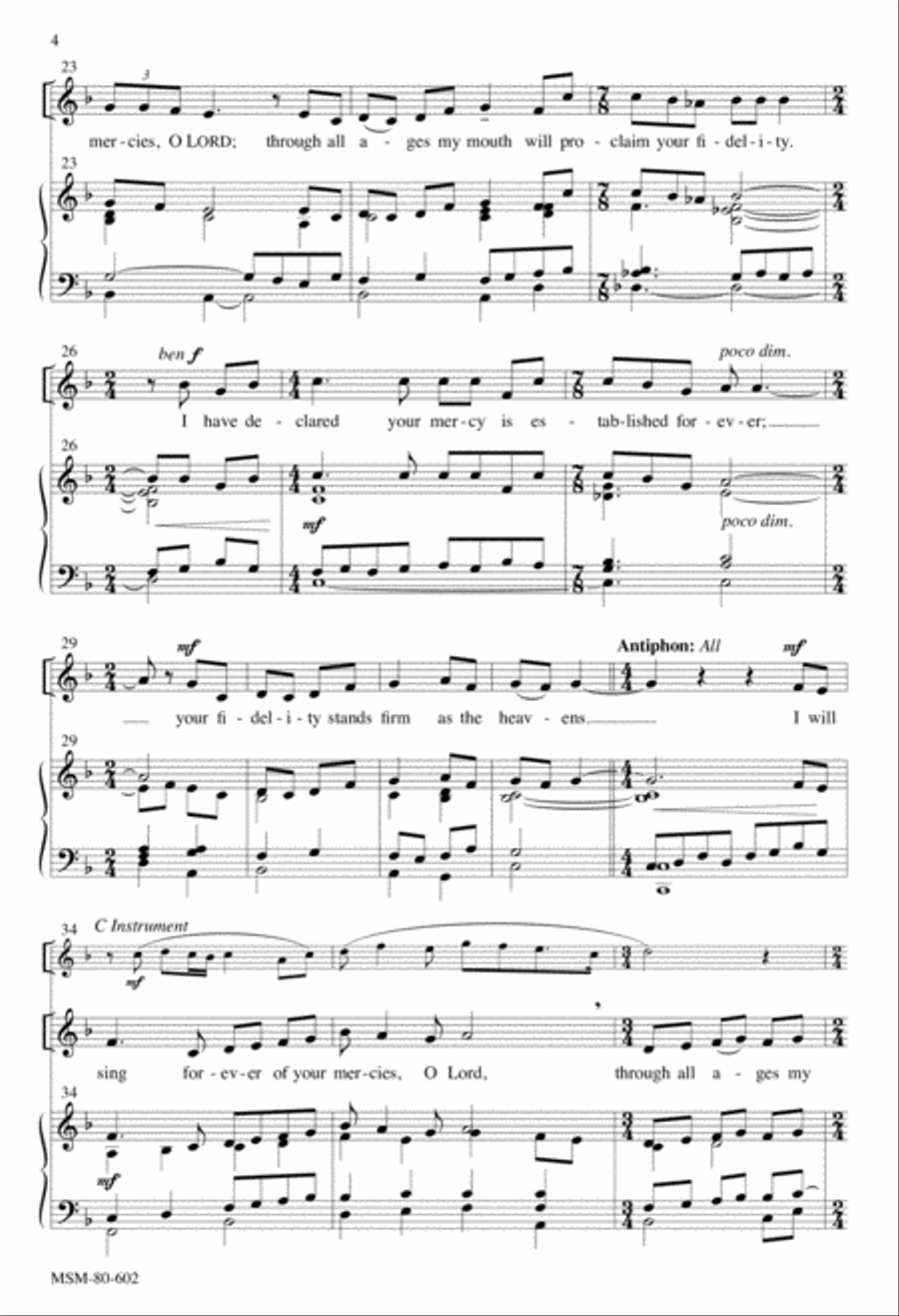 I Will Sing Forever of Your Mercies, O Lord: Communion Antiphon for Chrism Mass 4-Part scores gallery preview page 4