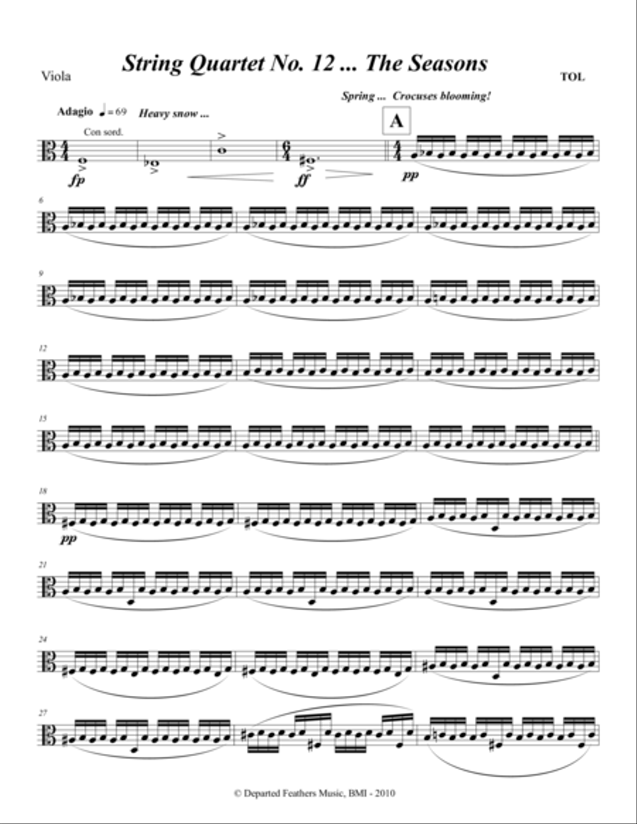 String Quartet No. 12 ... The Seasons (2010) Viola String Quartet scores gallery preview page 1