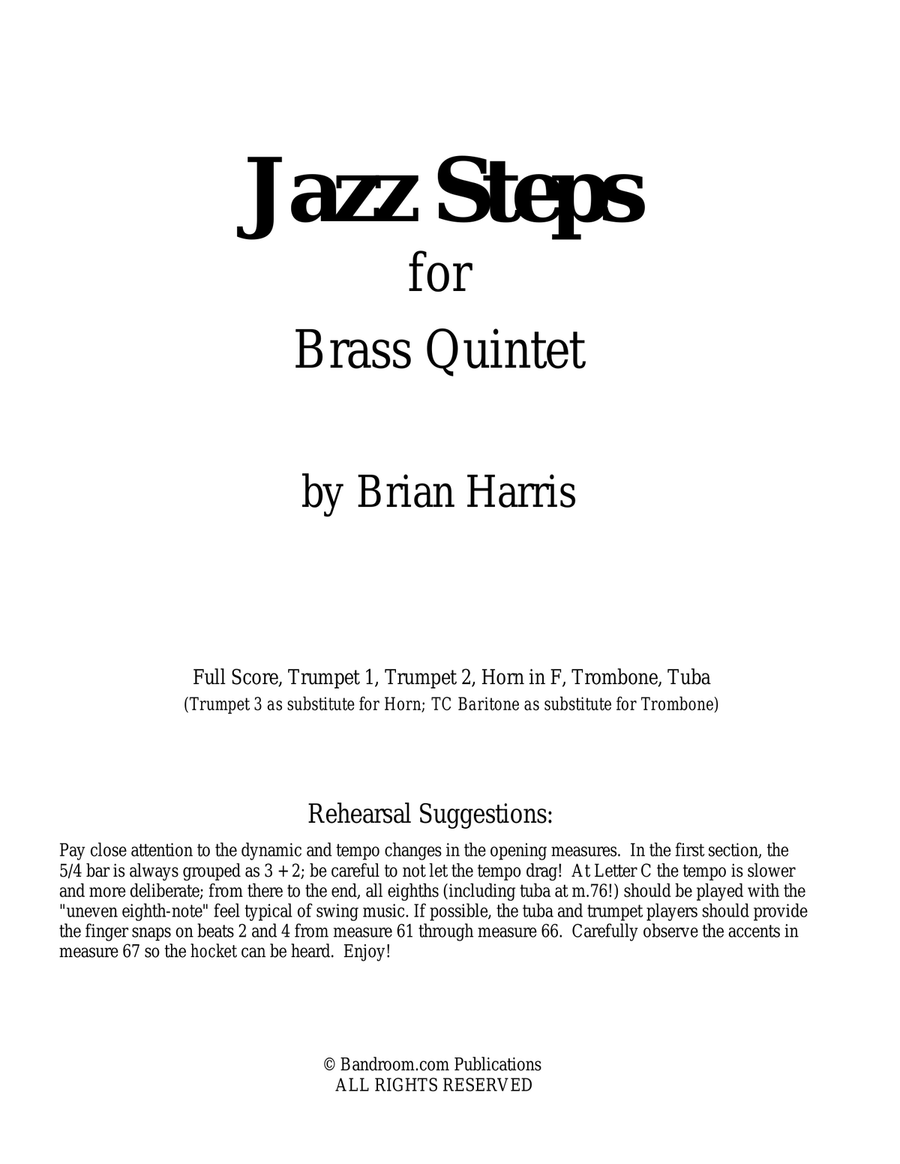 JAZZ STEPS for Brass Quintet (score & parts, limited range demands, medium) Brass Quintet scores gallery preview page 1