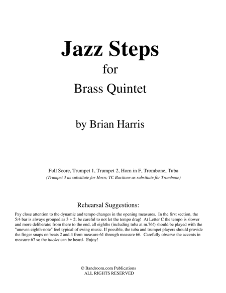 JAZZ STEPS for Brass Quintet (score & parts, limited range demands, medium) image number null
