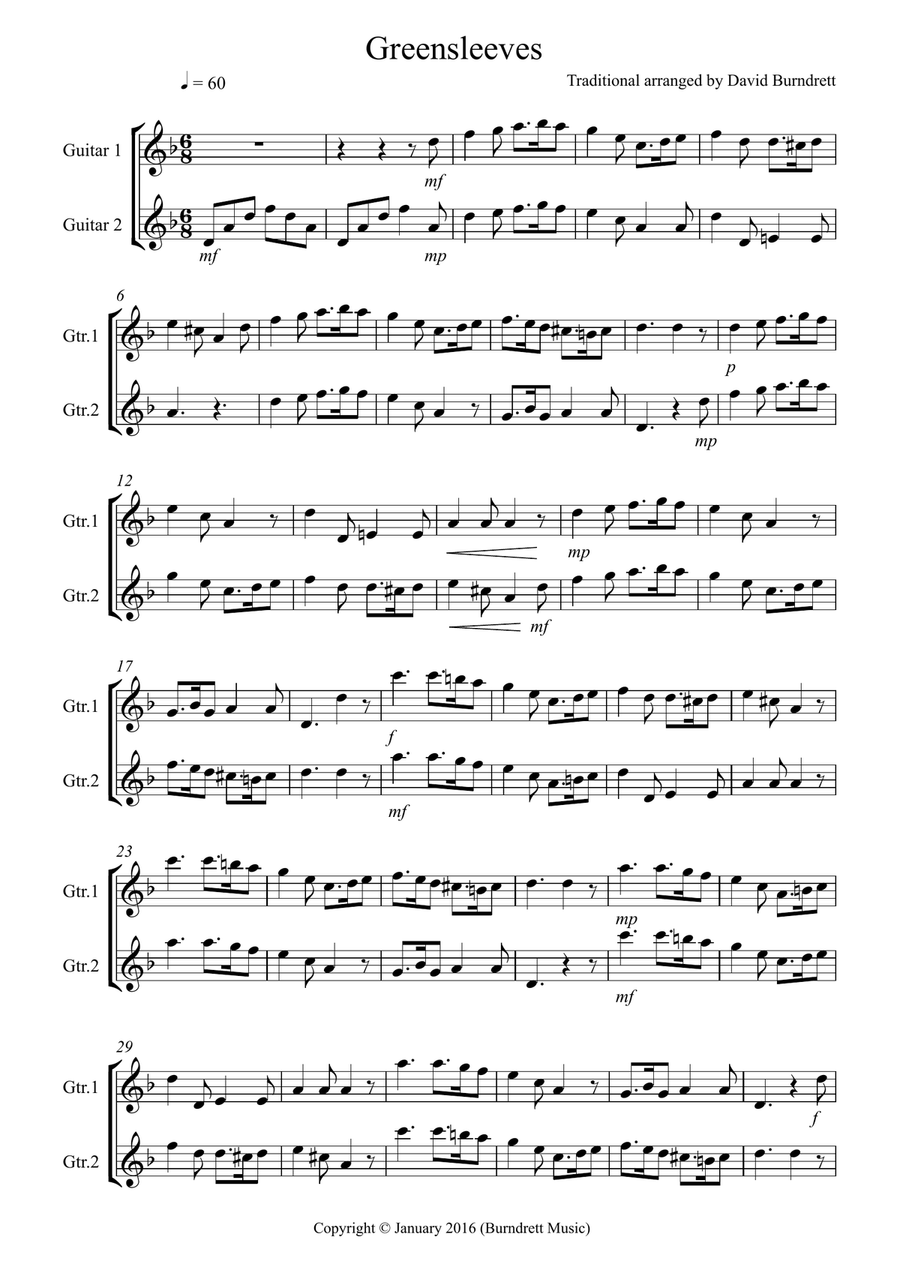 Greensleeves for Guitar Duet Greensleeves for Guitar Duet Guitar Solo scores gallery preview page 1