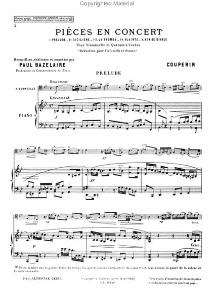 Pieces en Concert (Violoncelle et Quatuor a Cordes)/Violoncelle et Piano