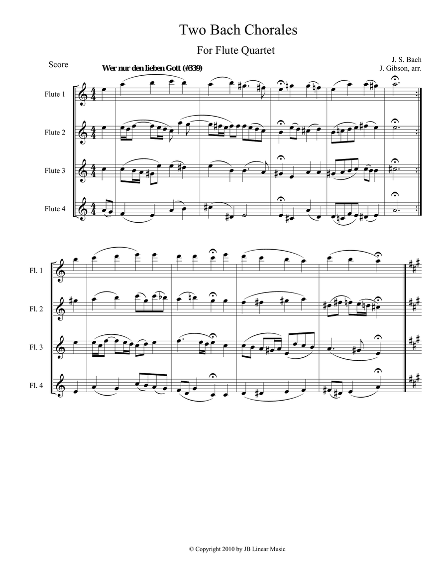 Two Bach Chorales for Flute Quartet Flute Quartet scores gallery preview page 1