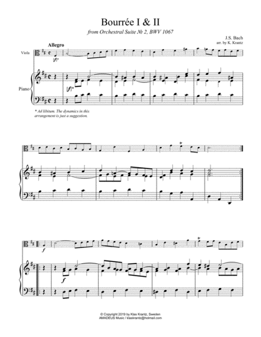 Bourree Suite 2 BWV 1067 for viola and piano