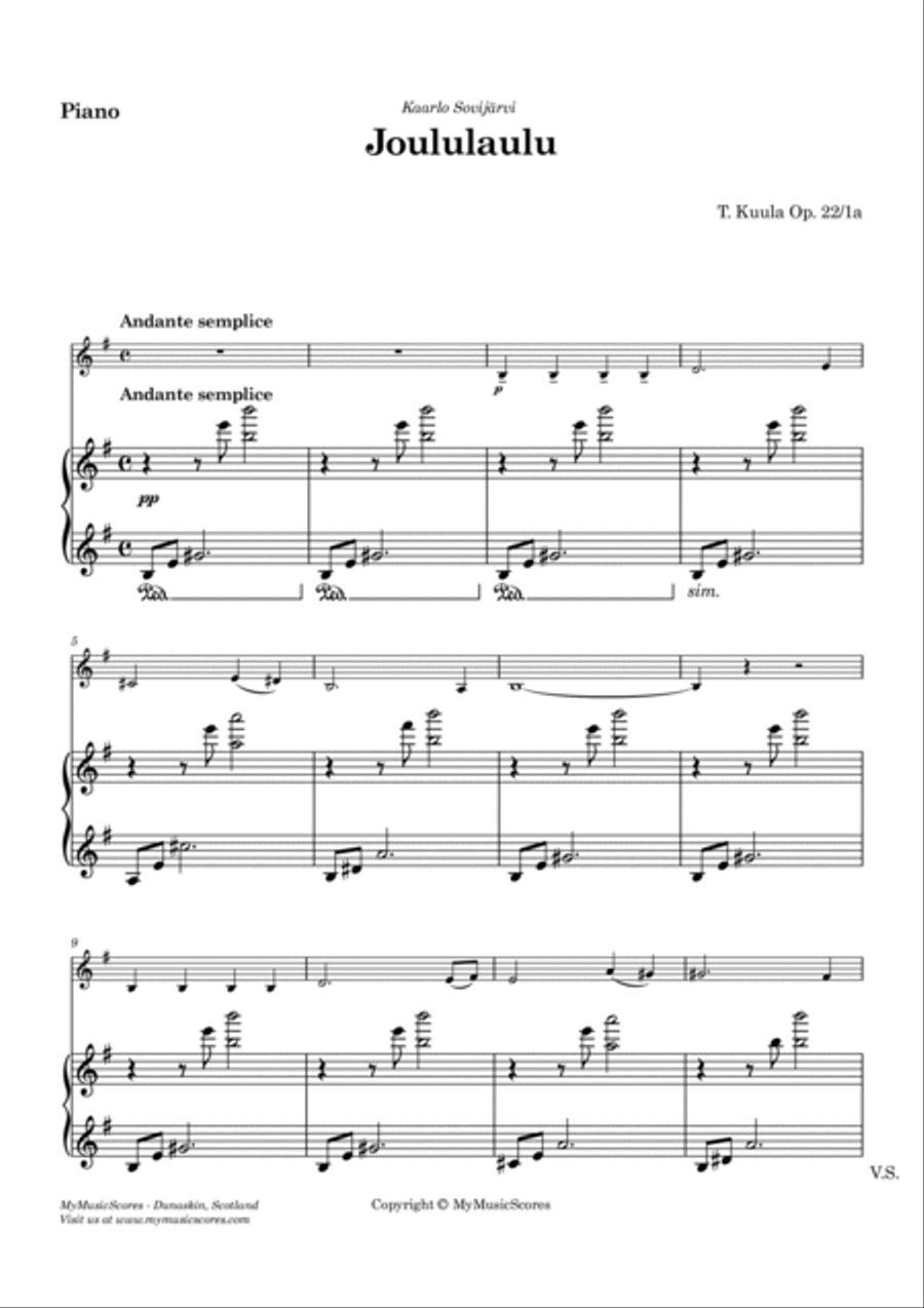 Kuula Joululaulu Op. 22 No. 1 for Violin and String Orchestra String Orchestra scores gallery preview page 6