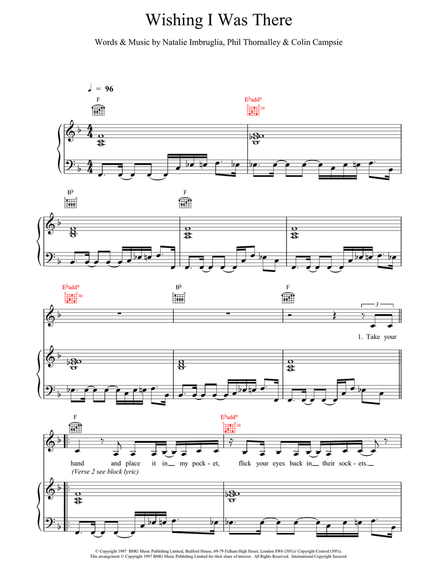 Wishing I Was There Piano, Vocal, Guitar scores gallery preview page 1