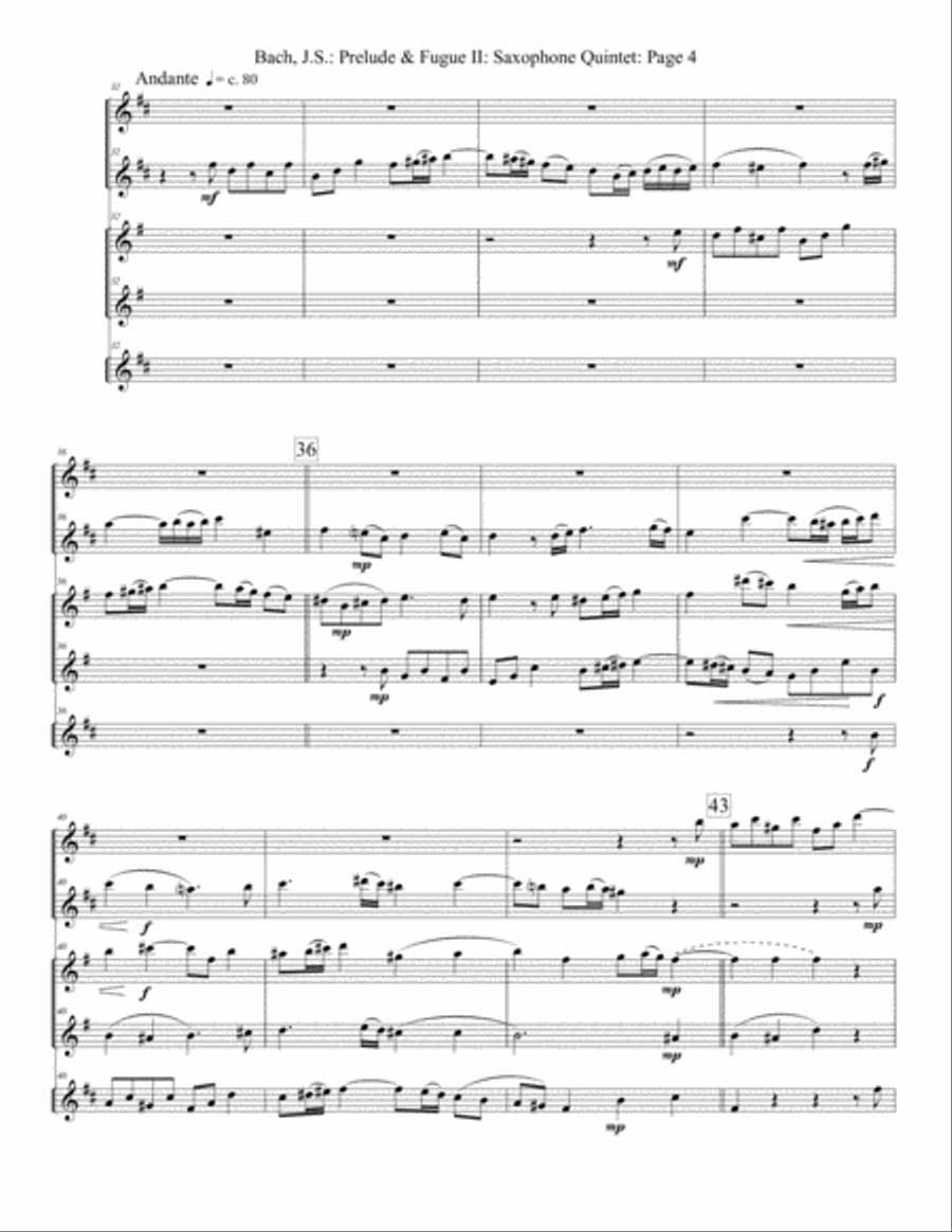 Prelude and Fugue II (Saxophone) Woodwind Quintet scores gallery preview page 5
