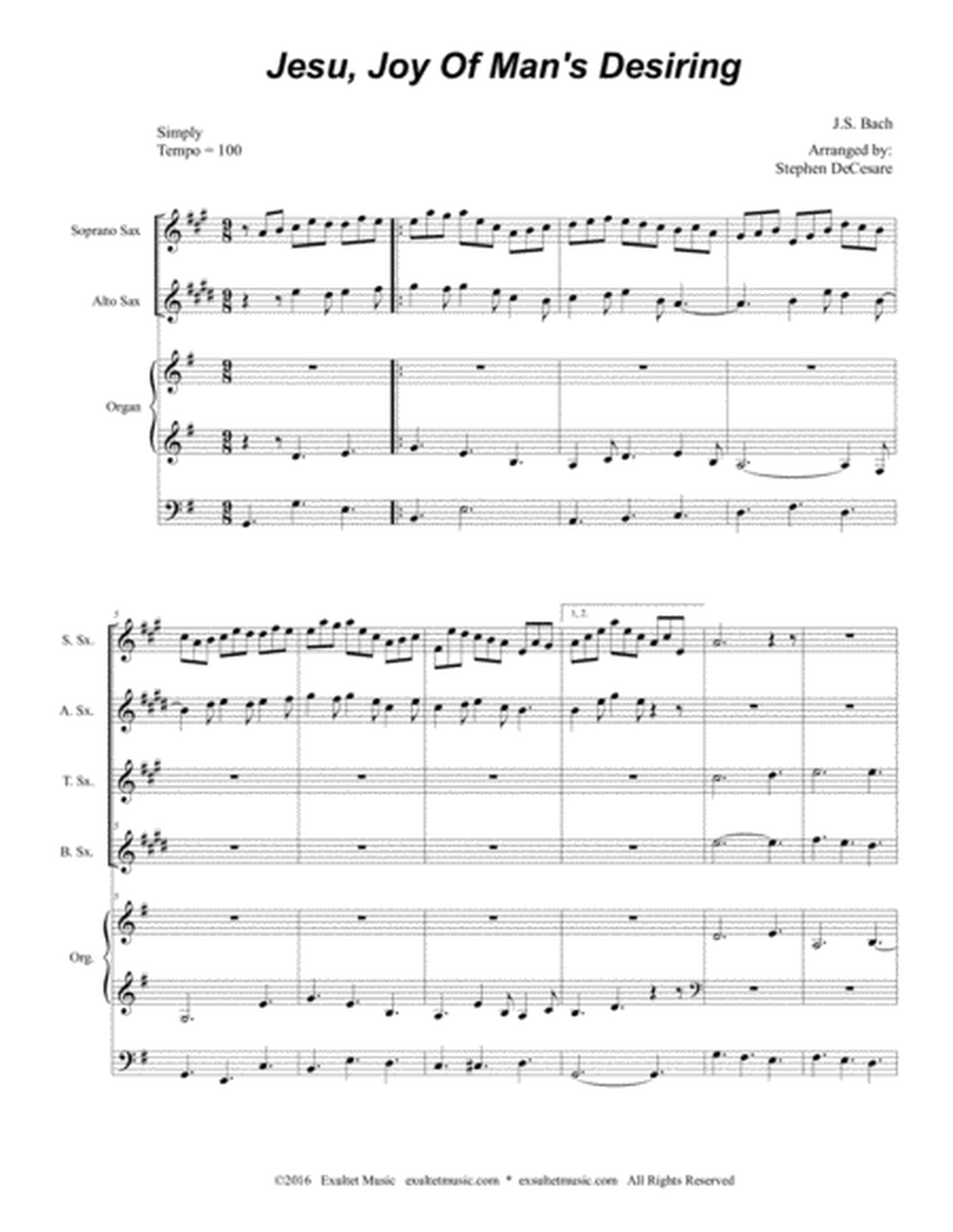Jesu, Joy Of Man's Desiring (for Saxophone Quartet and Organ) image number null