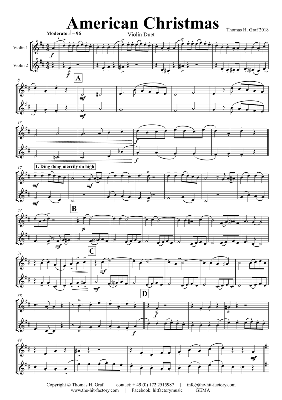 American Christmas - Mash up Rondo of best Christmas Songs - Violin Duet String Duet scores gallery preview page 1