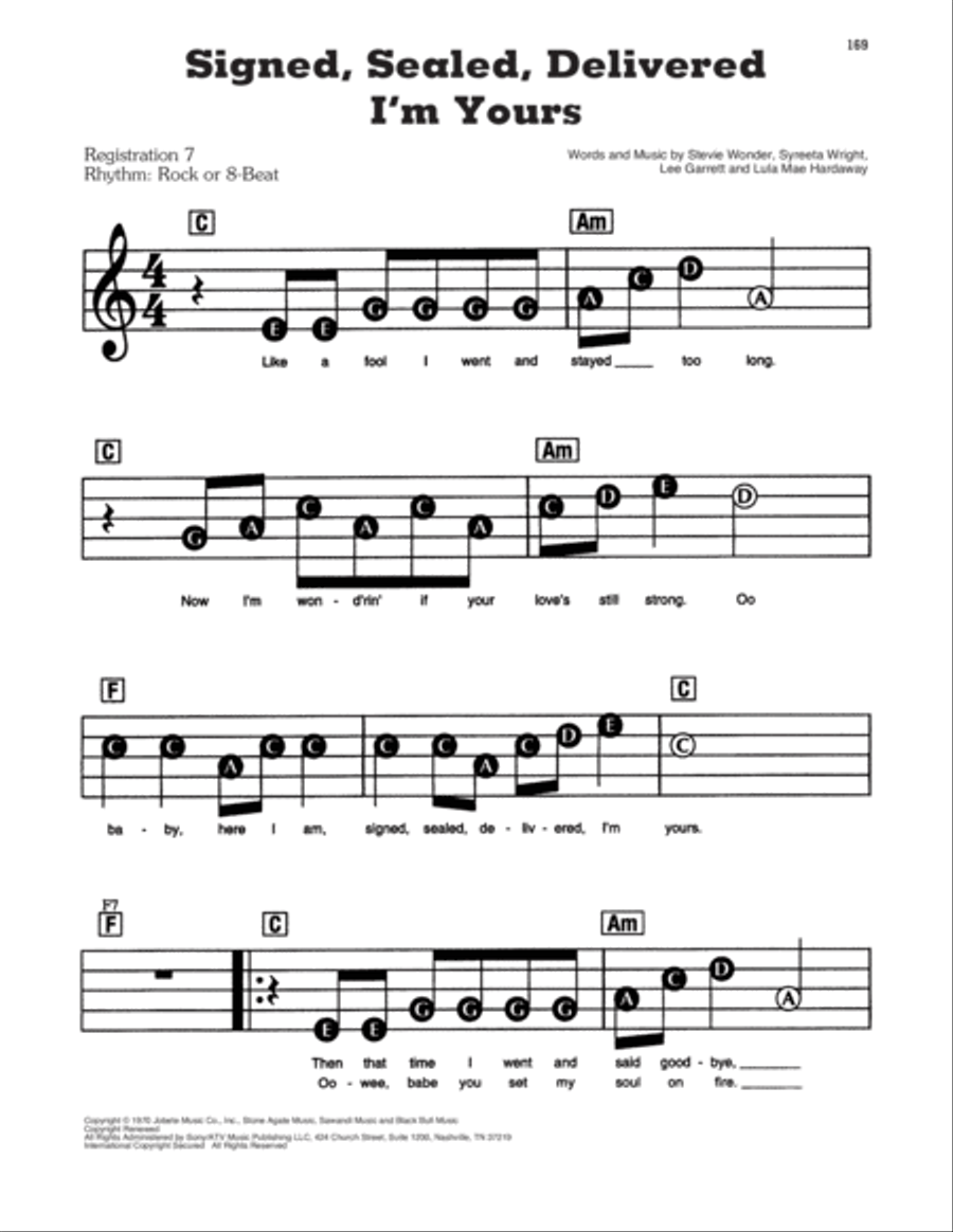 Signed, Sealed, Delivered I'm Yours Electronic Keyboard scores gallery preview page 1