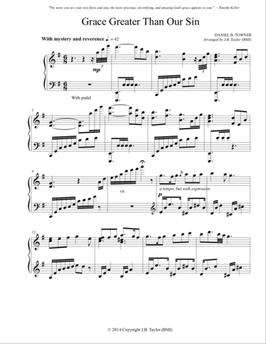 Grace Greater Than Our Sin Piano Solo scores gallery preview page 1