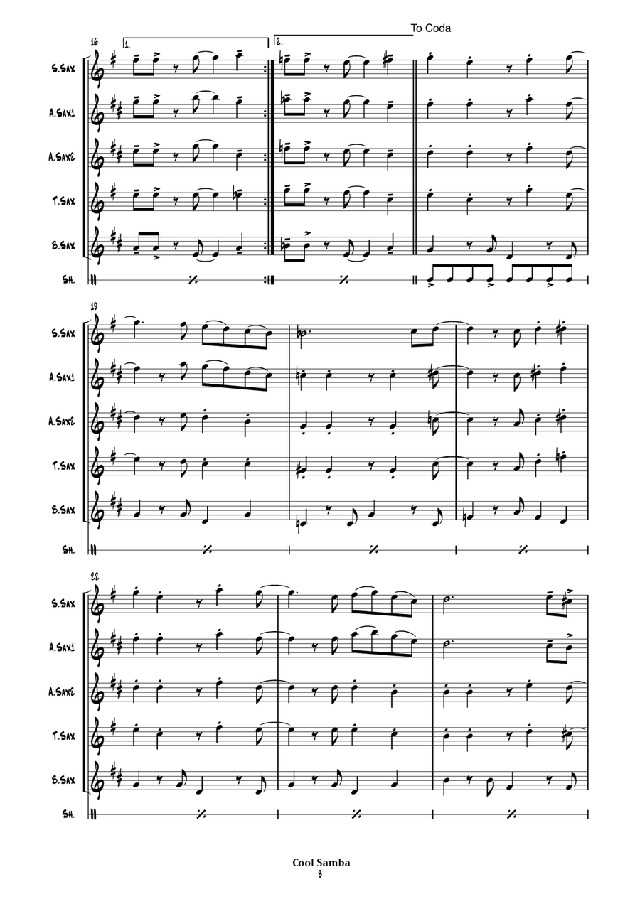 Cool Samba (saxophone quintet) Saxophone Quintet scores gallery preview page 6