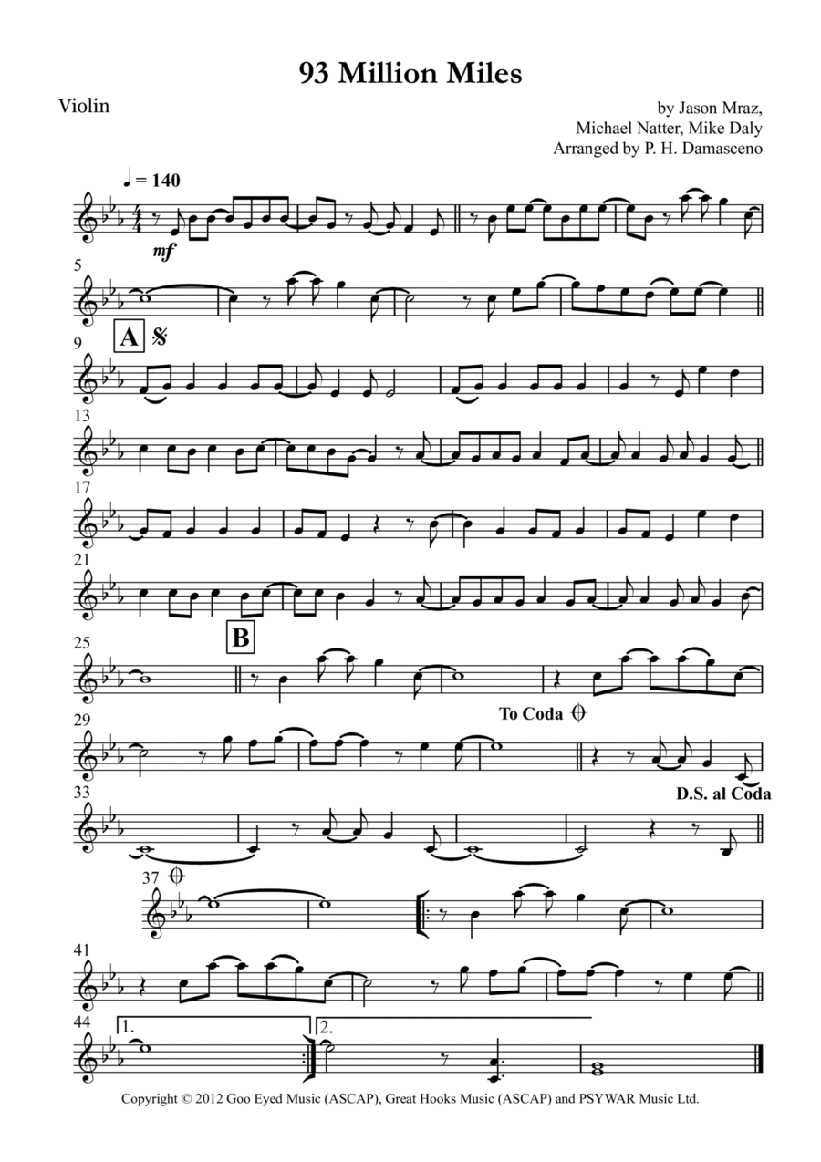 93 Million Miles 93 Million Miles Violin Solo scores gallery preview page 1