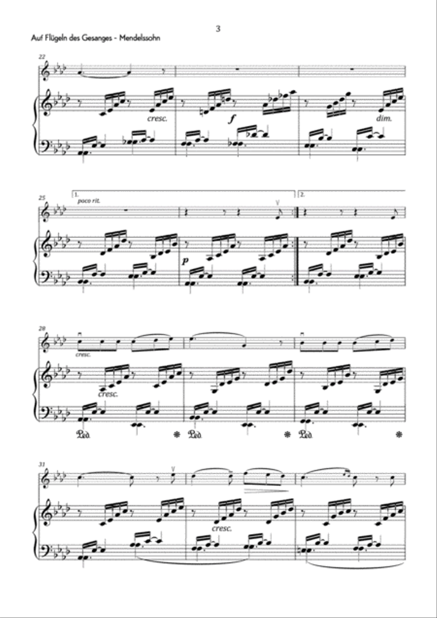 Mendelssohn - Auf Flügeln des Gesanges in A-flat major - Easy Violin Solo scores gallery preview page 4