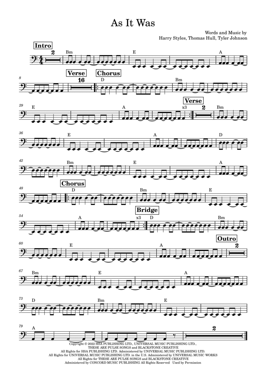 As It Was Bass Guitar scores gallery preview page 1