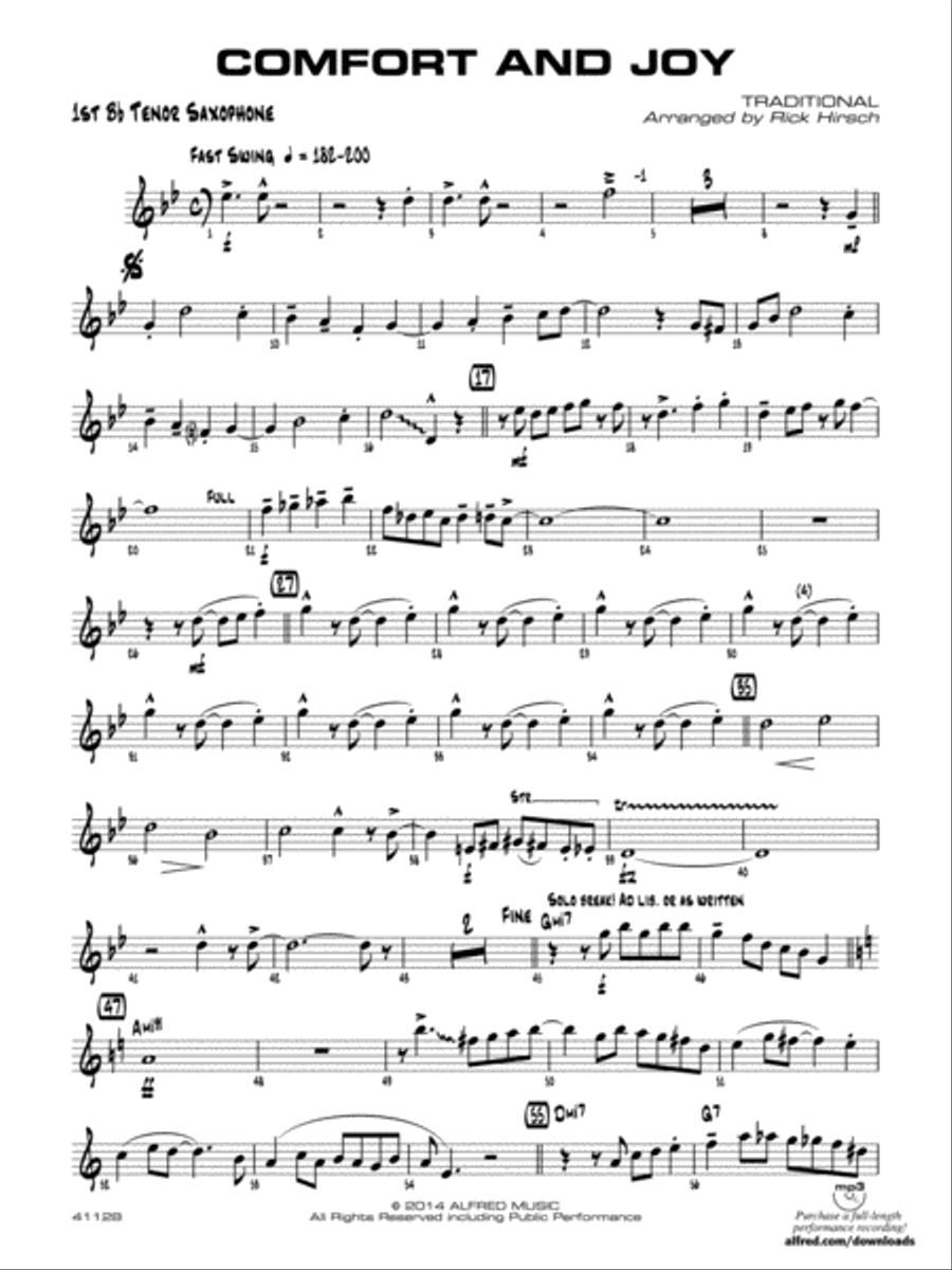 Comfort and Joy: B-flat Tenor Saxophone Jazz Ensemble scores gallery preview page 1
