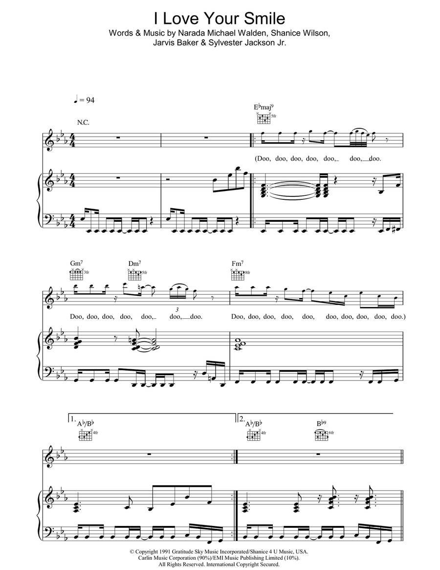 I Love Your Smile Piano, Vocal, Guitar scores gallery preview page 1