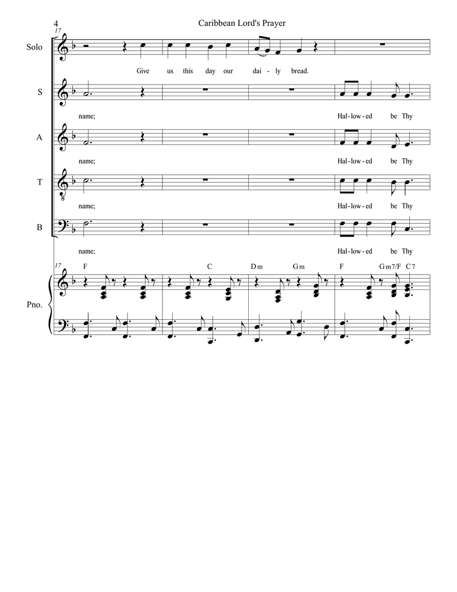 Caribbean Lord's Prayer (for Solo & SATB) 4-Part scores gallery preview page 5