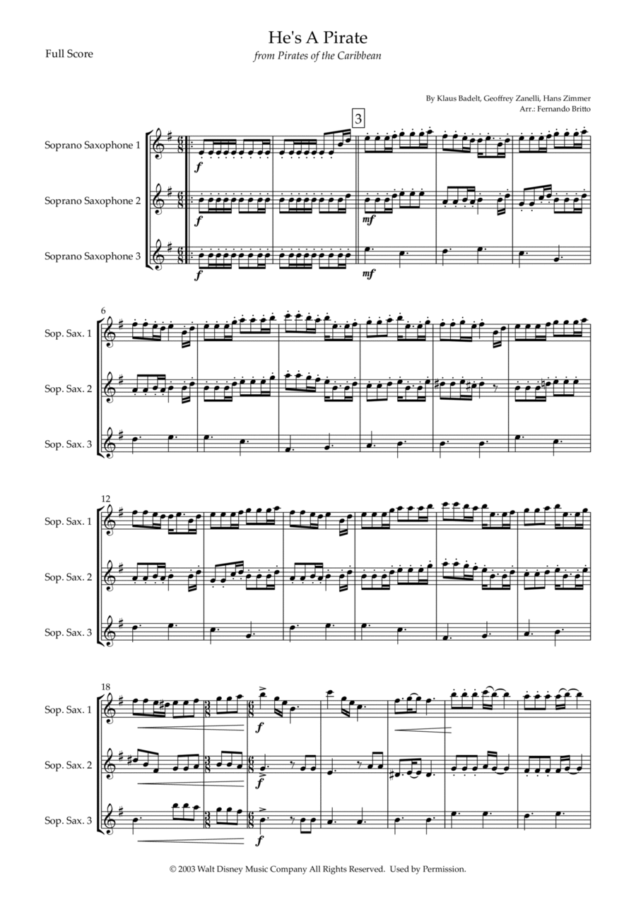 He's A Pirate Woodwind Trio scores gallery preview page 1