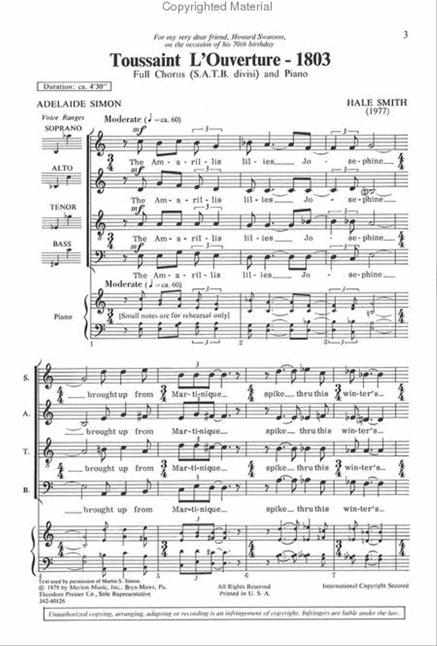 Toussaint L'Ouverture-1803 4-Part scores gallery preview page 2