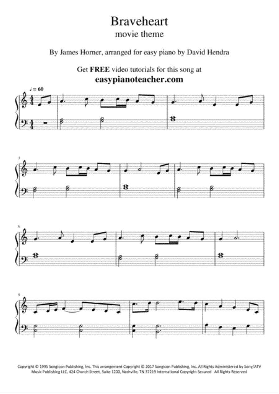 Braveheart - Main Title Easy Piano scores gallery preview page 2