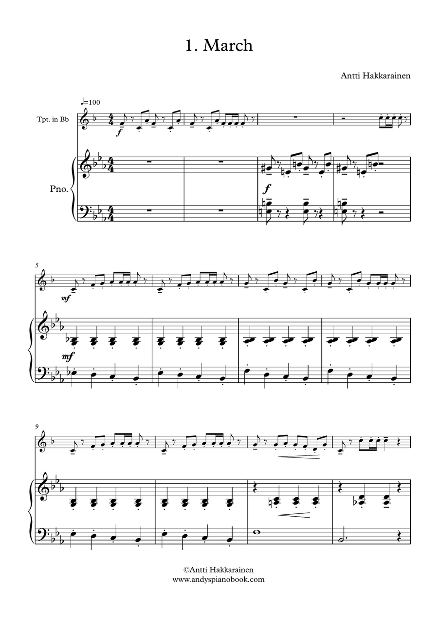 Three Easy Pieces for Trumpet and Piano B-Flat Trumpet scores gallery preview page 2