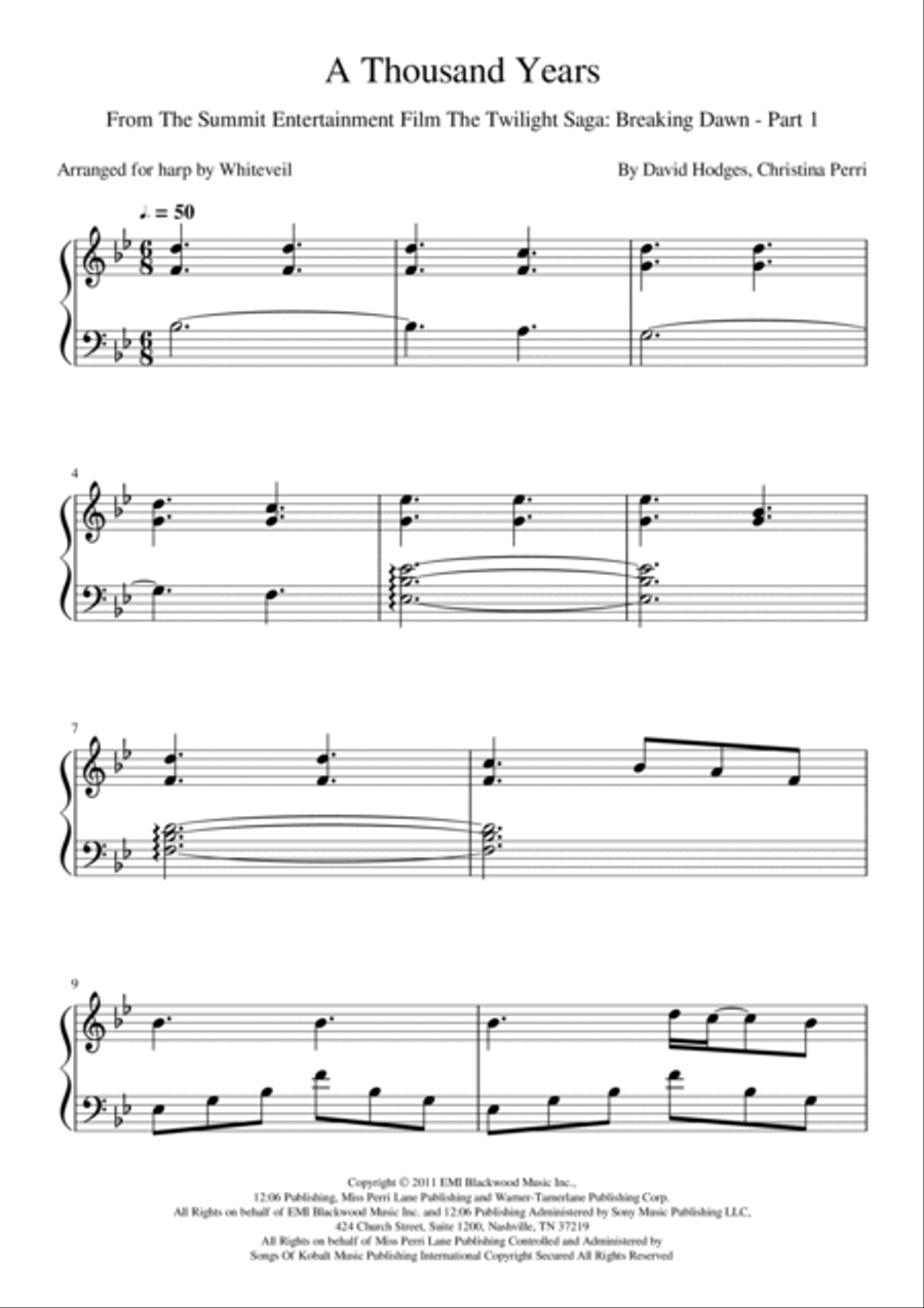 A Thousand Years A Thousand Years Harp scores gallery preview page 2